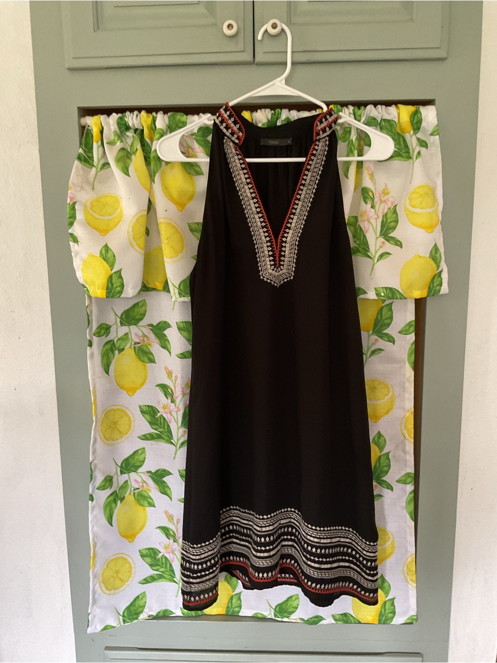 THML Black Sleeveless V-Neck Embroidered Tunic Dress
